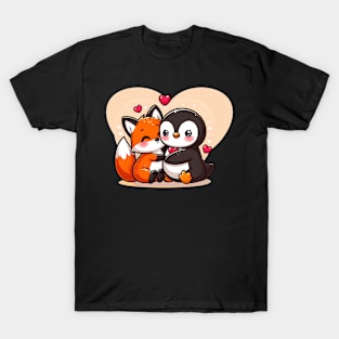 Cute penguin hugs fox T-Shirt